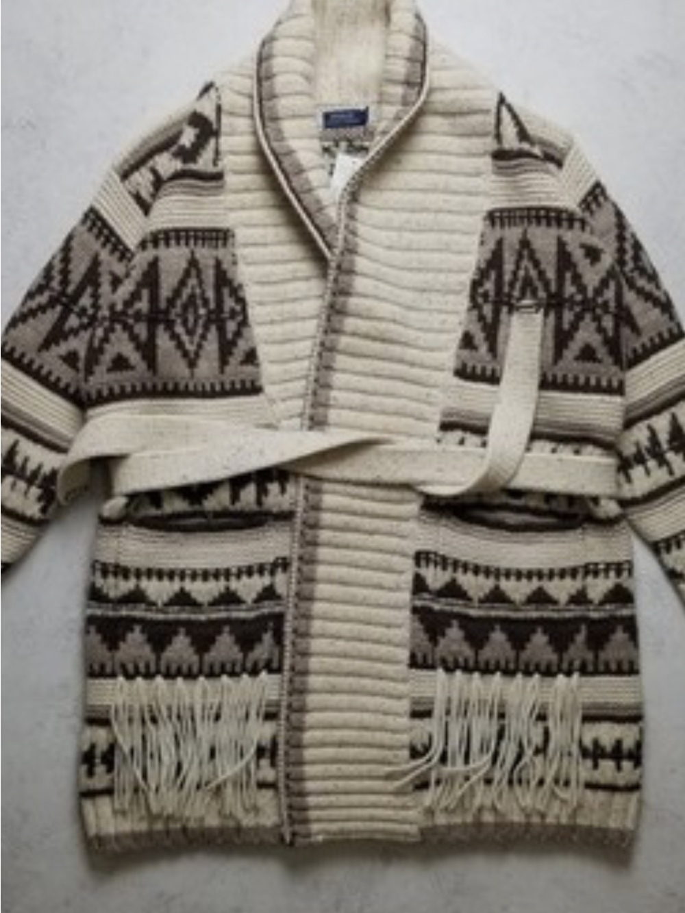 Ralph Lauren Neutral Geometric Shawl Cardigan in Cream and Brown - Picture 2 of 4